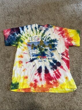Vintage Iowa A Place to Row Multicolor Tie Dye Single Stitch Shirt